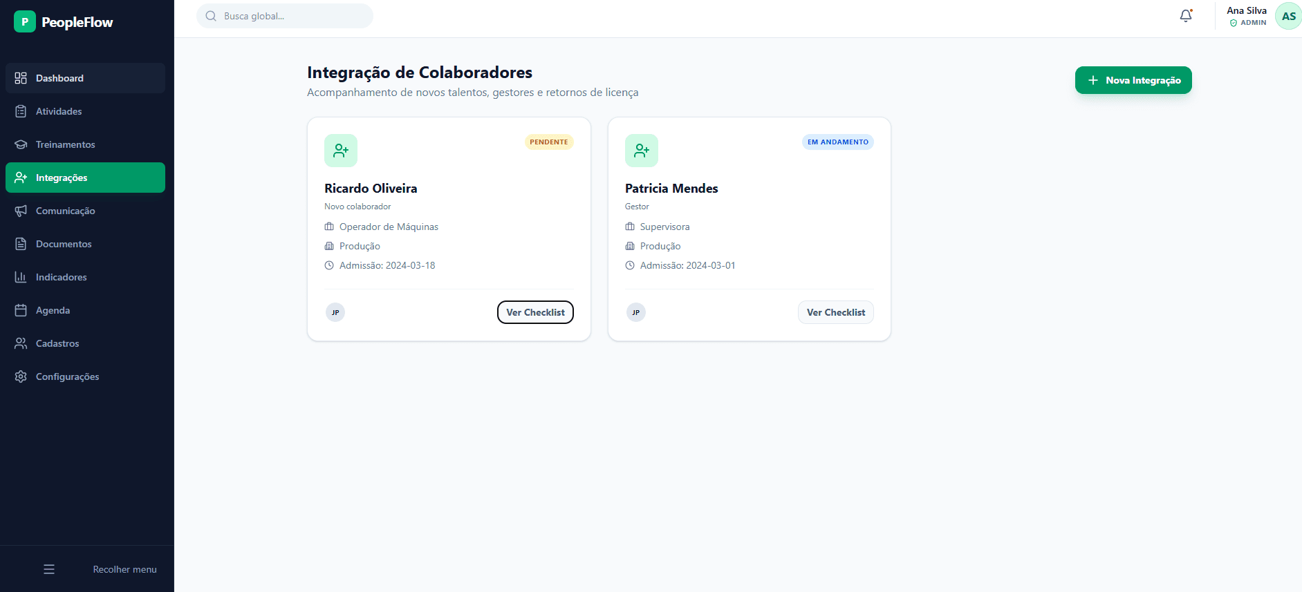 PeopleFlow RH — Integração e onboarding de colaboradores